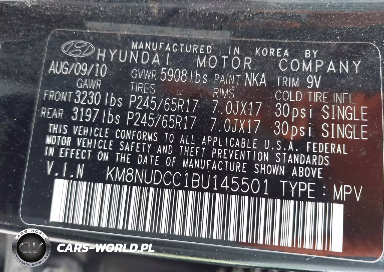 2011 Hyundai Veracruz Gls VIN:KM8NUDCC1BU145501 - 9