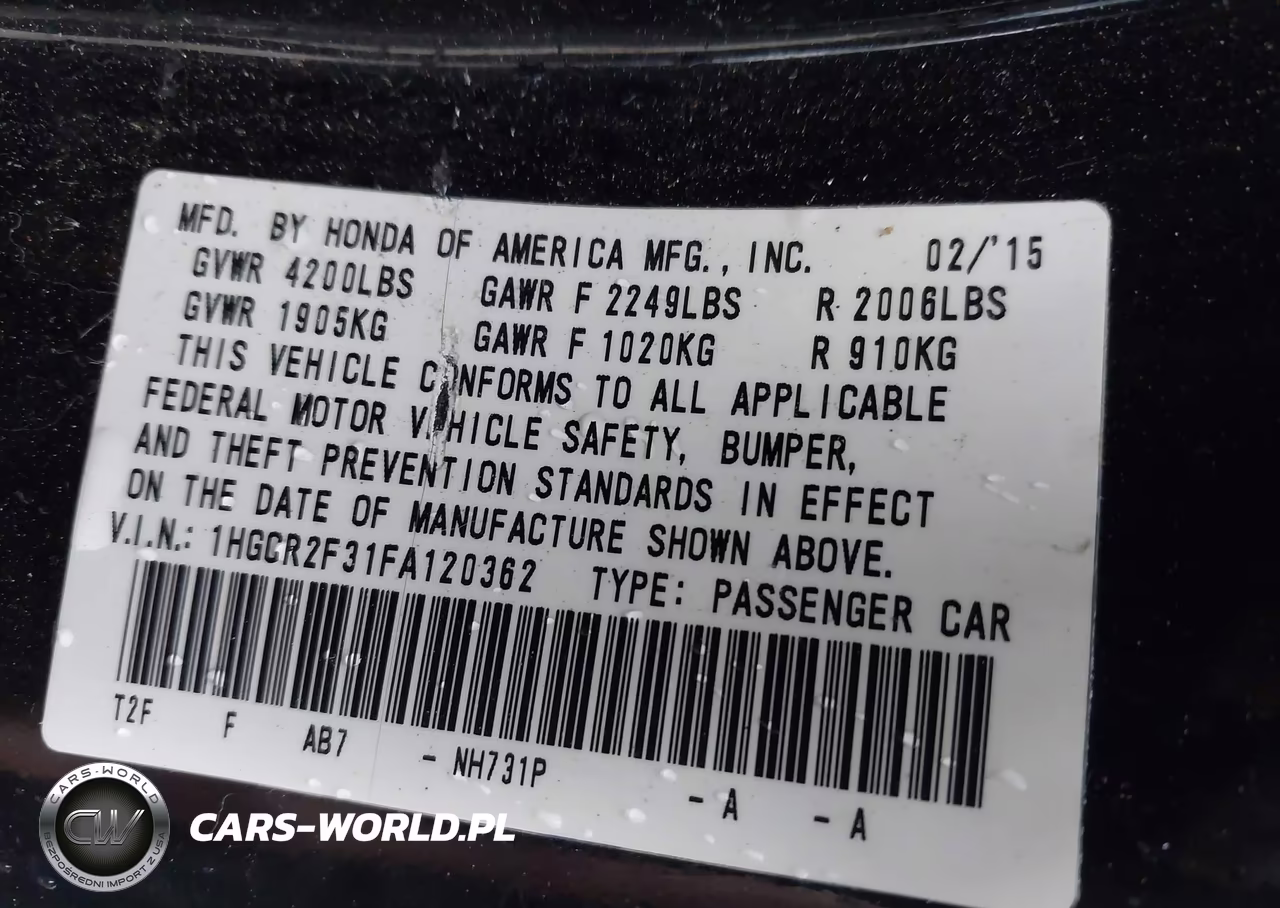 2015 Honda Accord Lx VIN:1HGCR2F31FA120362 - 9