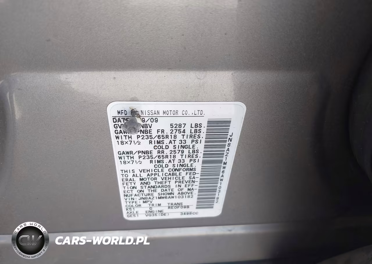 2010 Nissan Murano Sl VIN:JN8AZ1MW6AW103182 - 9