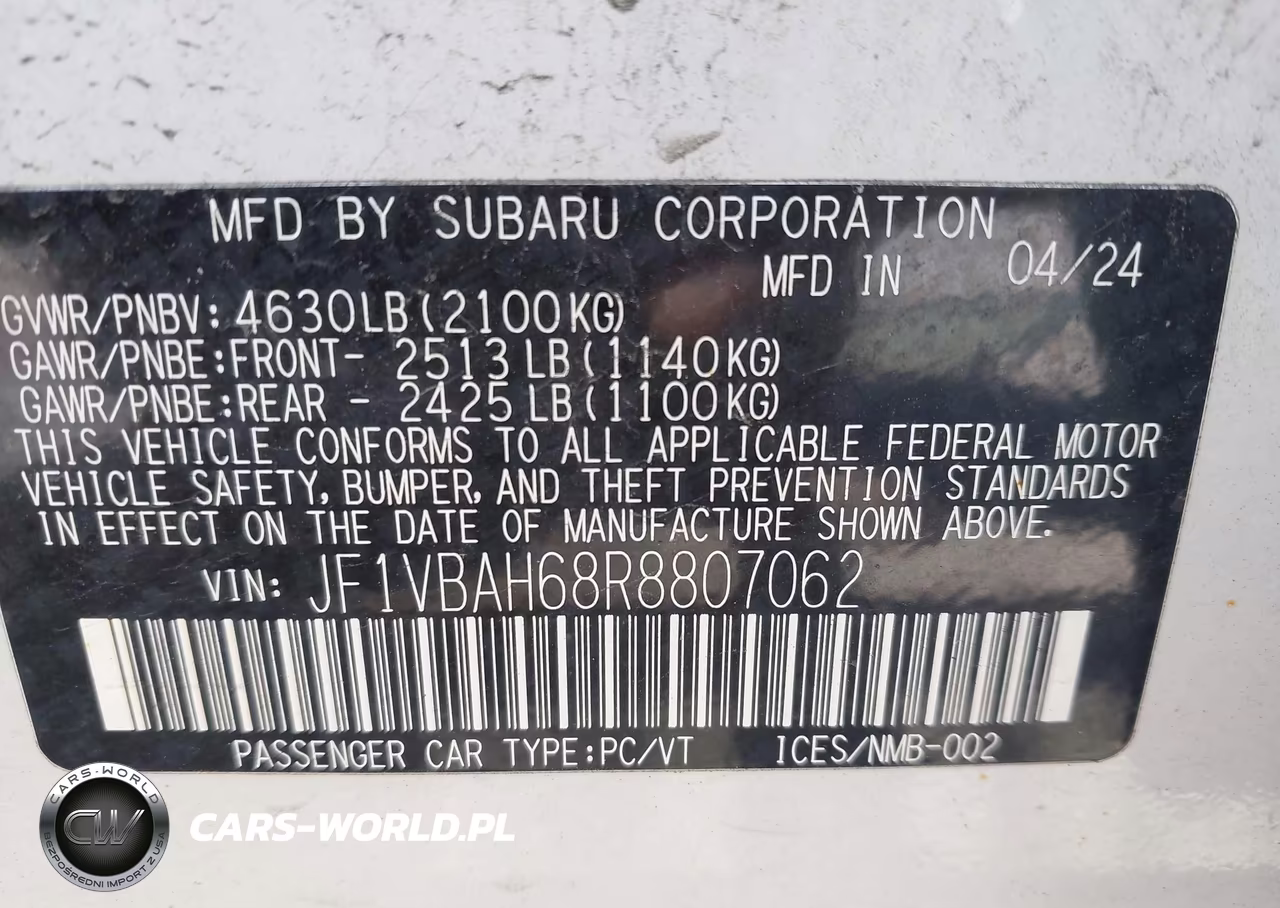 2024 Subaru Wrx Premium VIN:JF1VBAH68R8807062 - 9