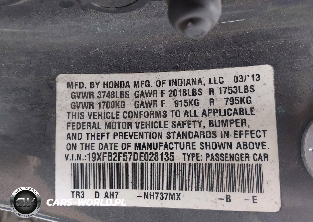 2013 Honda Civic Lx VIN:19XFB2F57DE028135 - 9