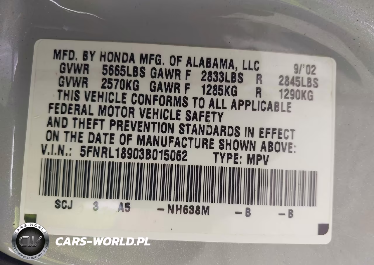 2003 Honda Odyssey Ex-L VIN:5FNRL18903B015062 - 9