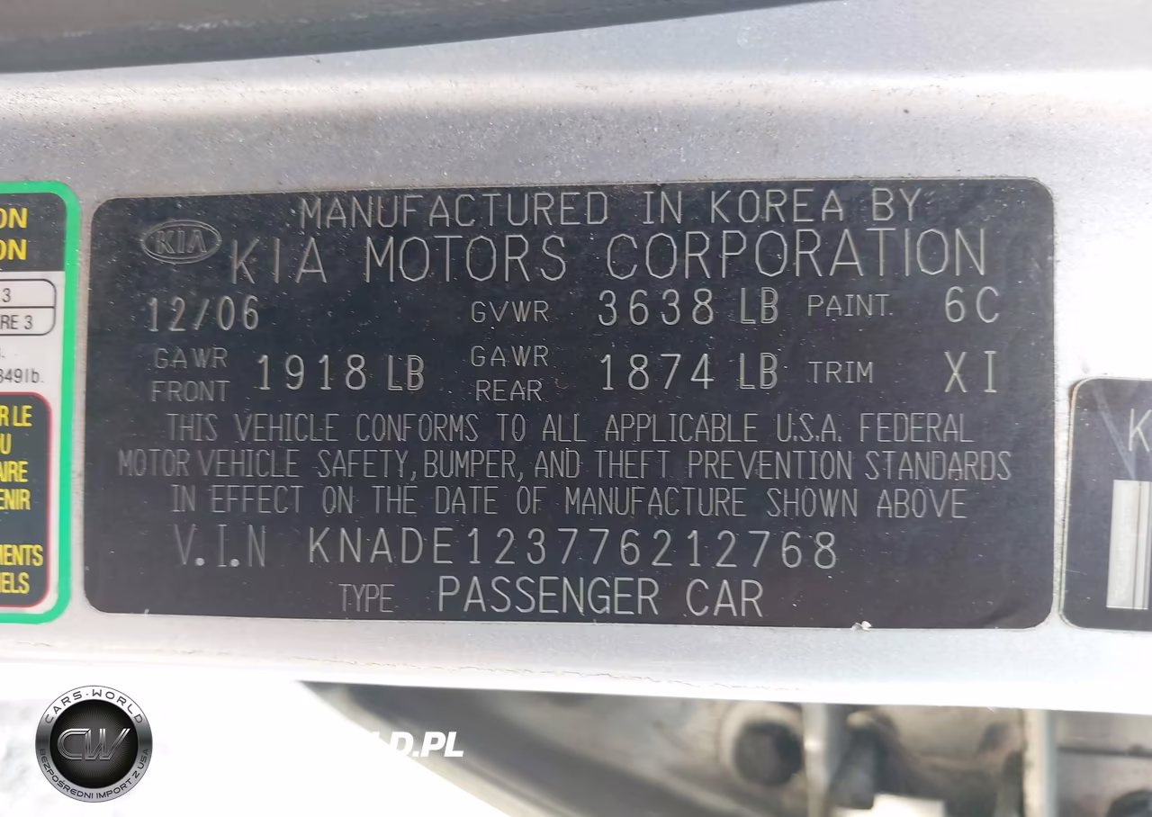 2007 Kia Rio Lx VIN:KNADE123776212768 - 9