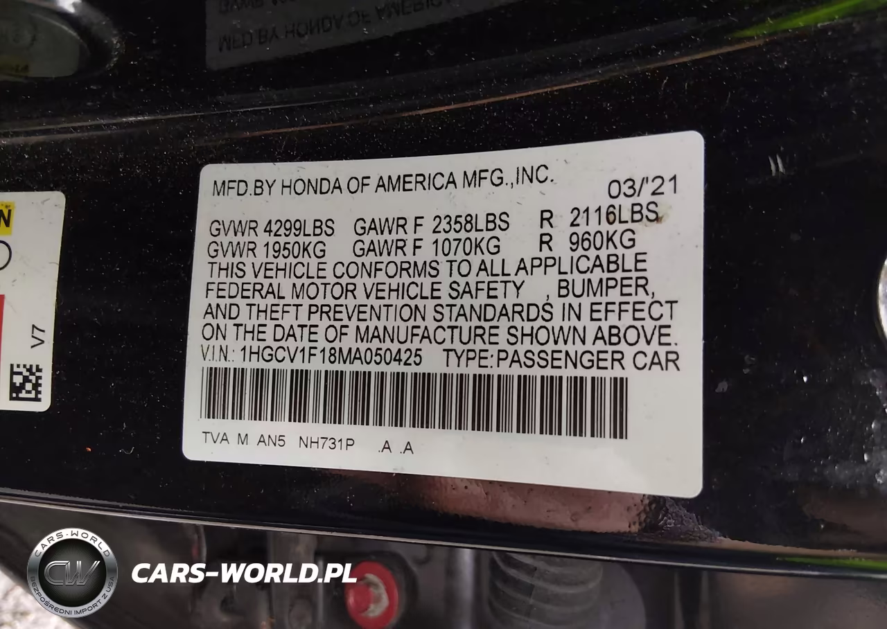 2021 Honda Accord Lx VIN:1HGCV1F18MA050425 - 9