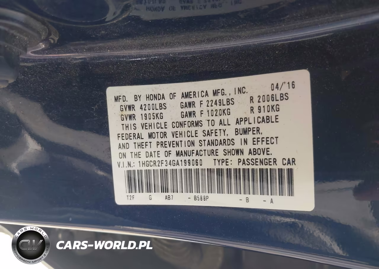 2016 Honda Accord Lx VIN:1HGCR2F34GA199060 - 9