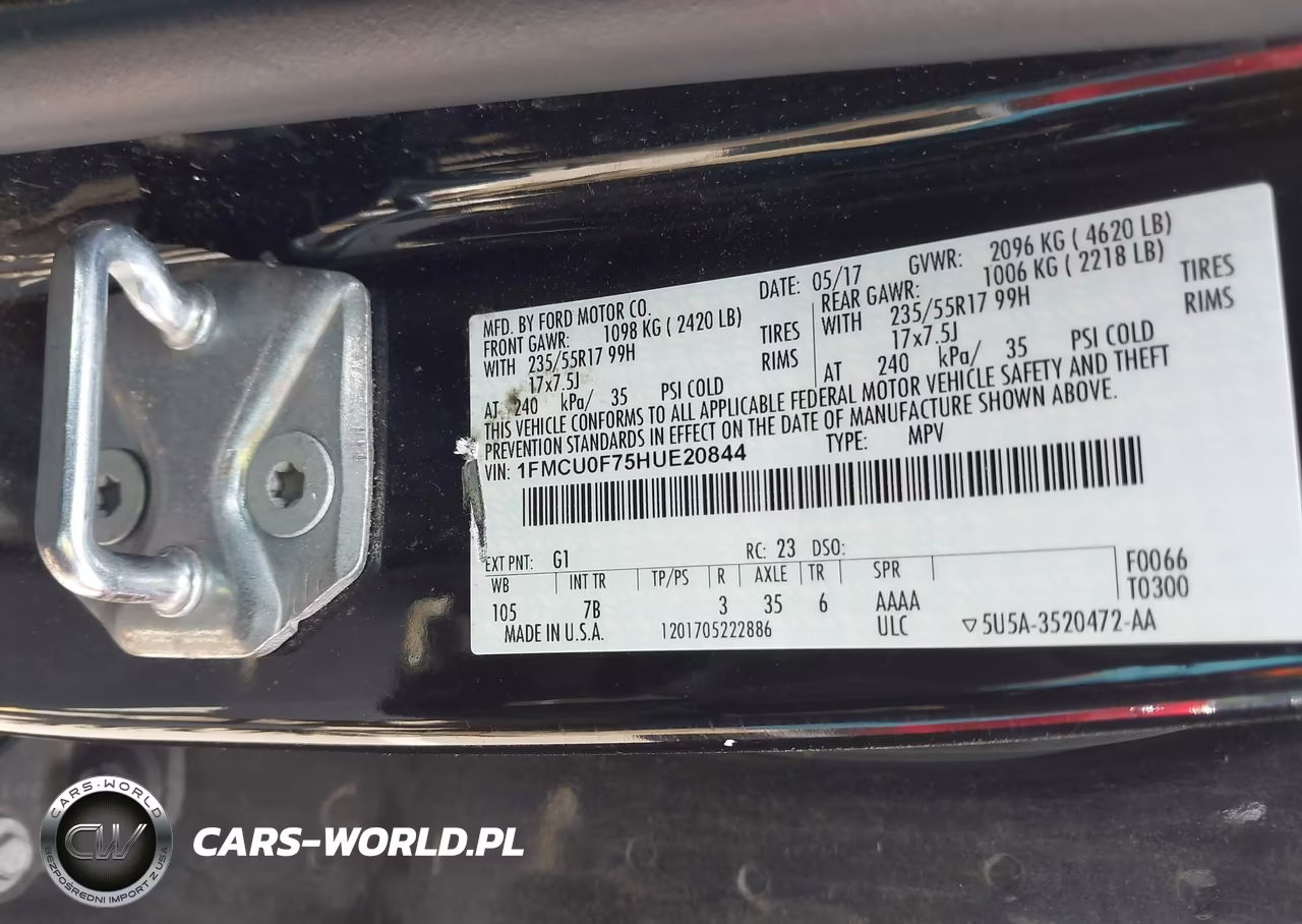 2017 Ford Escape S VIN:1FMCU0F75HUE20844 - 9