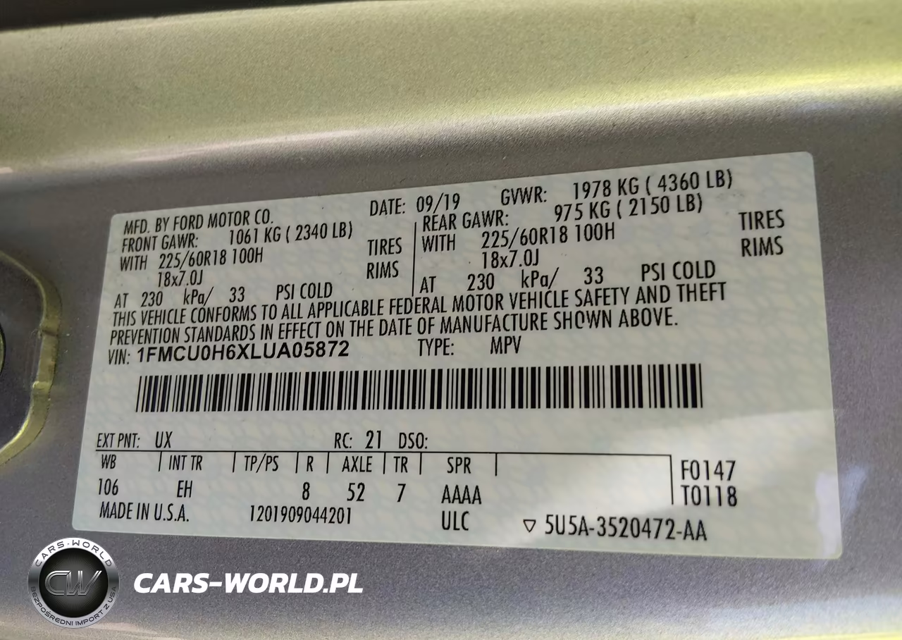 2020 Ford Escape Sel VIN:1FMCU0H6XLUA05872 - 9