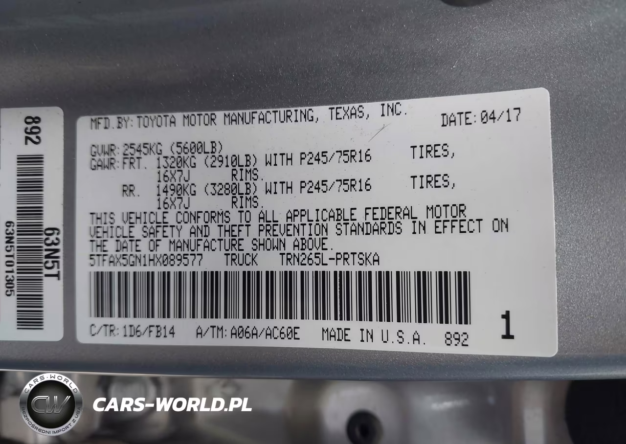 2017 Toyota Tacoma Sr VIN:5TFAX5GN1HX089577 - 9