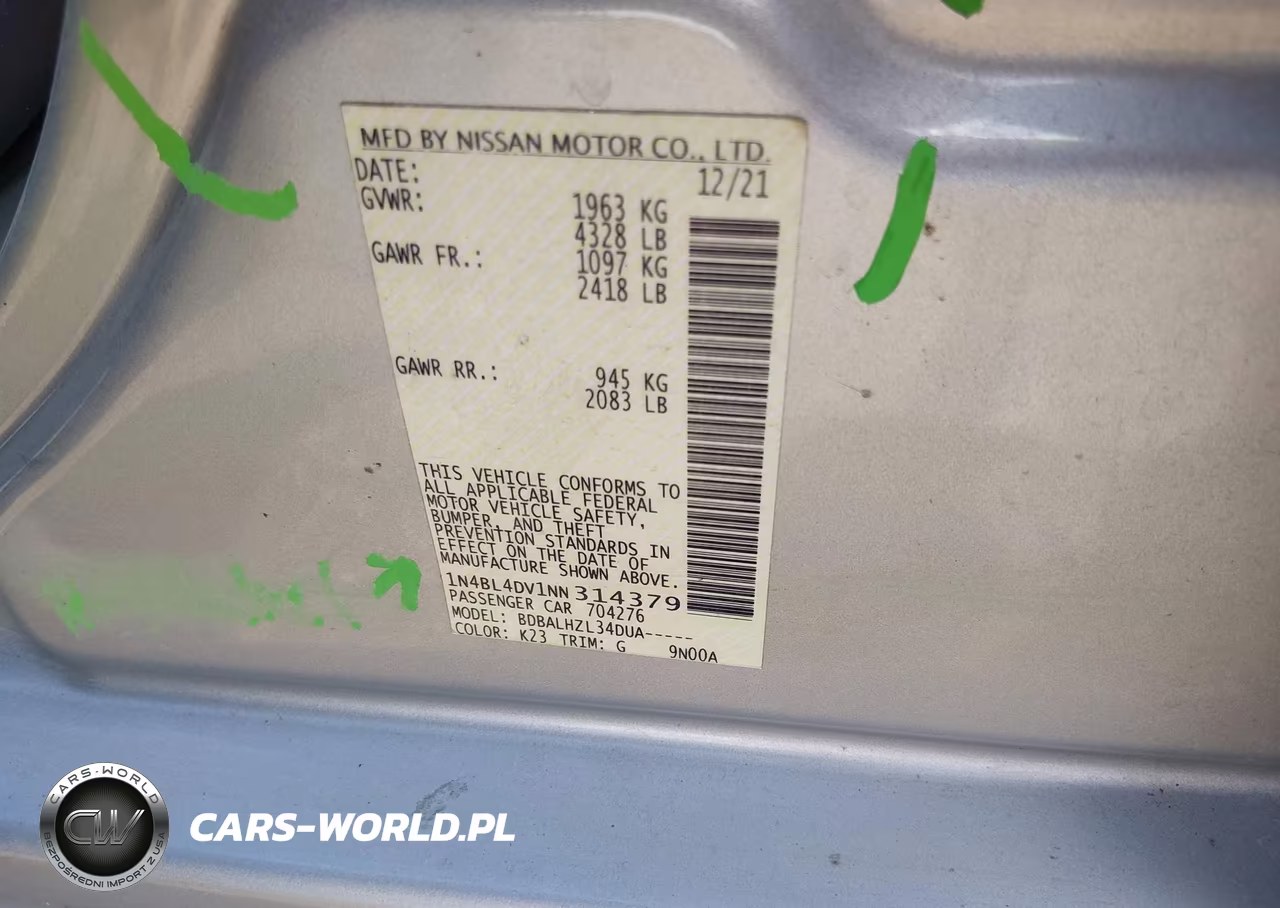 2022 Nissan Altima Sv Fwd VIN:1N4BL4DV1NN314379 - 9