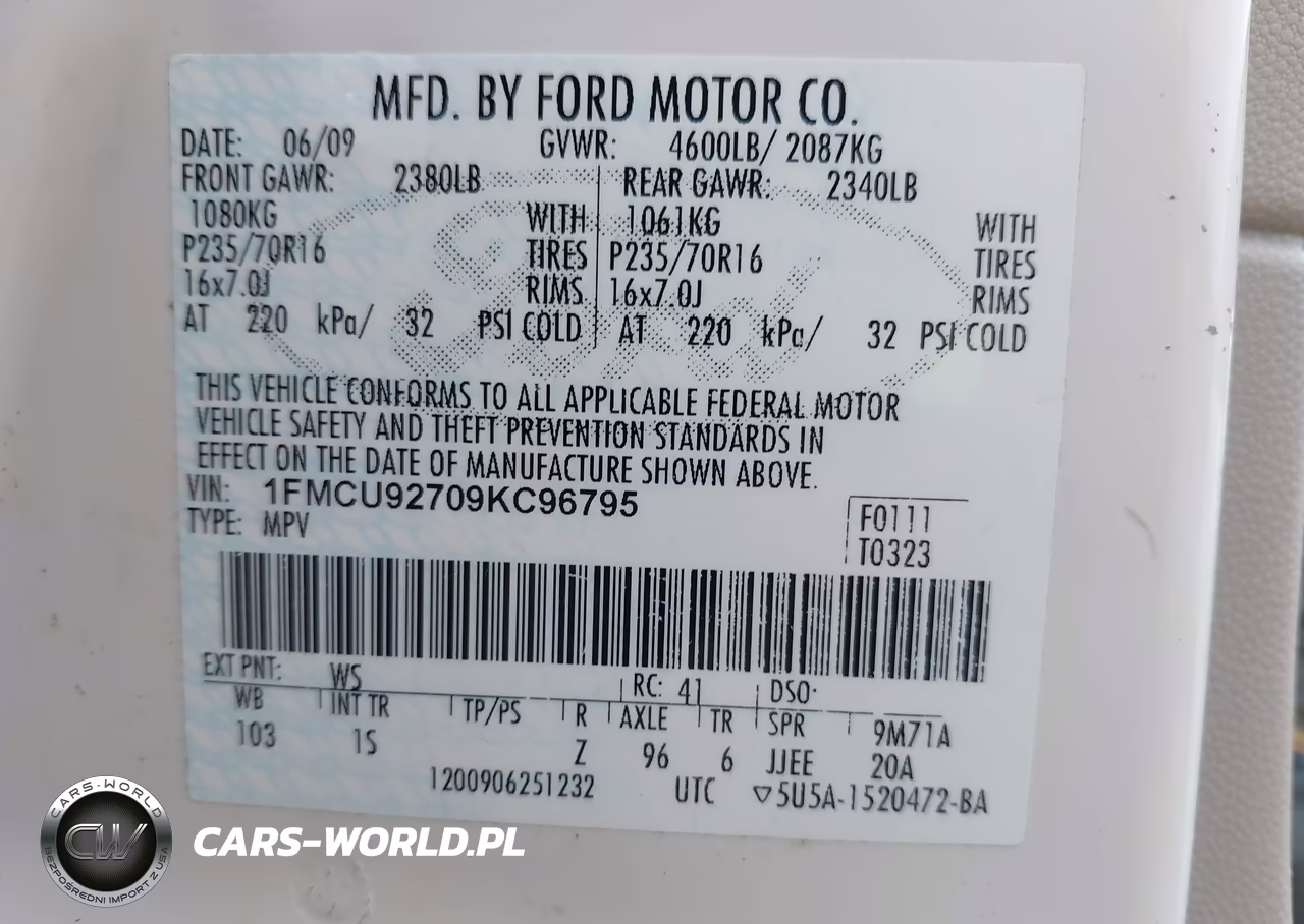 2009 Ford Escape Xls VIN:1FMCU92709KC96795 - 9