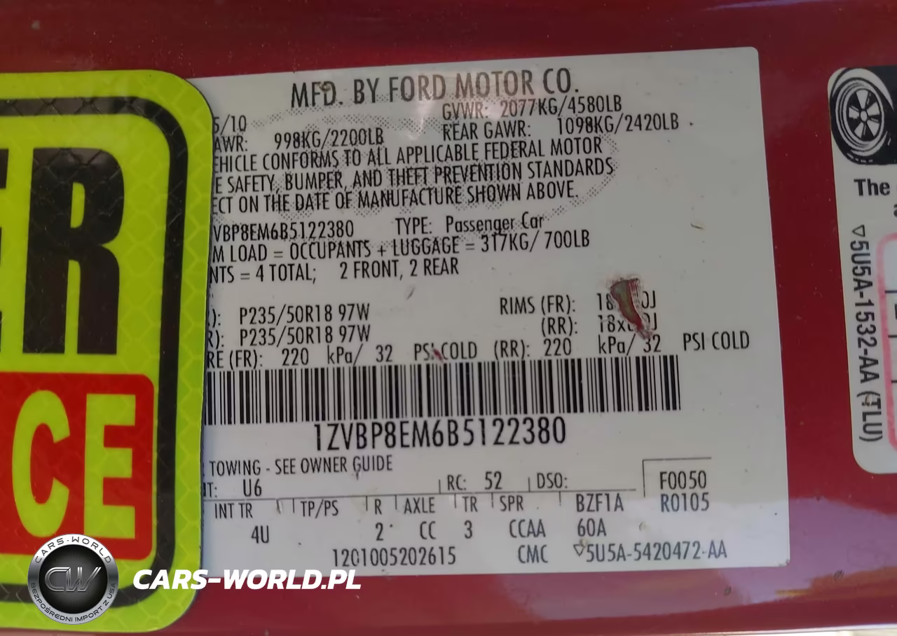 2011 Ford Mustang V6 Premium VIN:1ZVBP8EM6B5122380 - 9