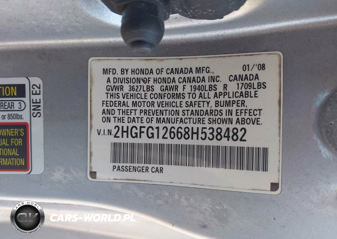 2008 Honda Civic Lx VIN:2HGFG12668H538482 - 9