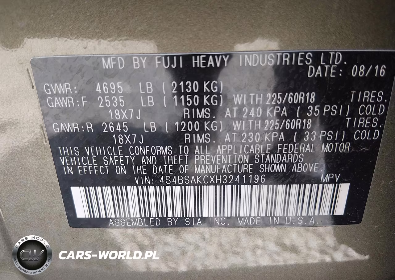 2017 Subaru Outback 2.5I Limited VIN:4S4BSAKCXH3241196 - 9
