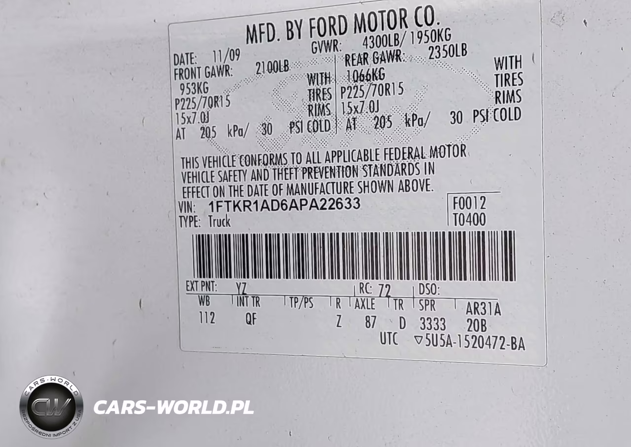 2010 Ford Ranger Xl VIN:1FTKR1AD6APA22633 - 9