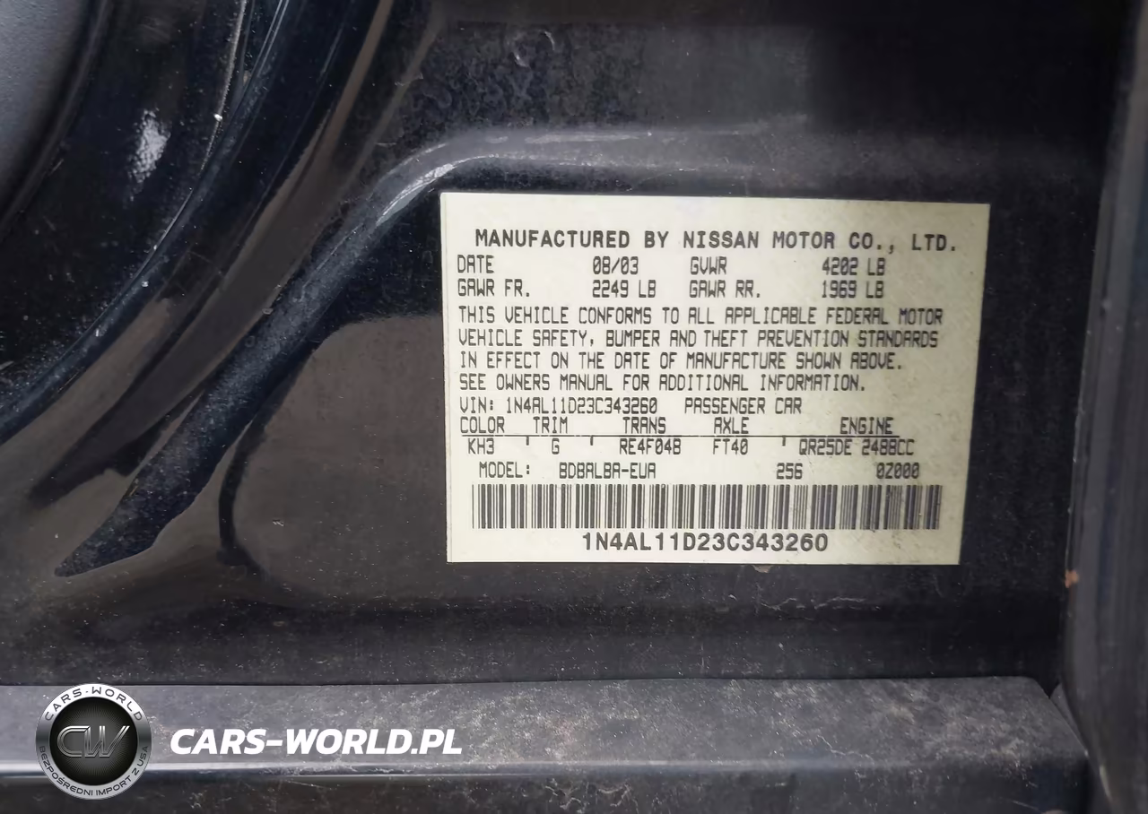 2003 Nissan Altima 2.5 Sl VIN:1N4AL11D23C343260 - 9