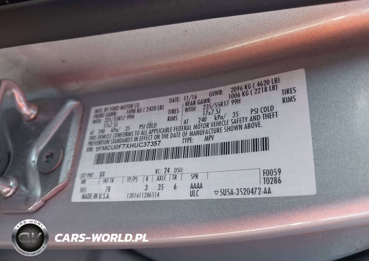 2017 Ford Escape S VIN:1FMCU0F7XHUC37357 - 9