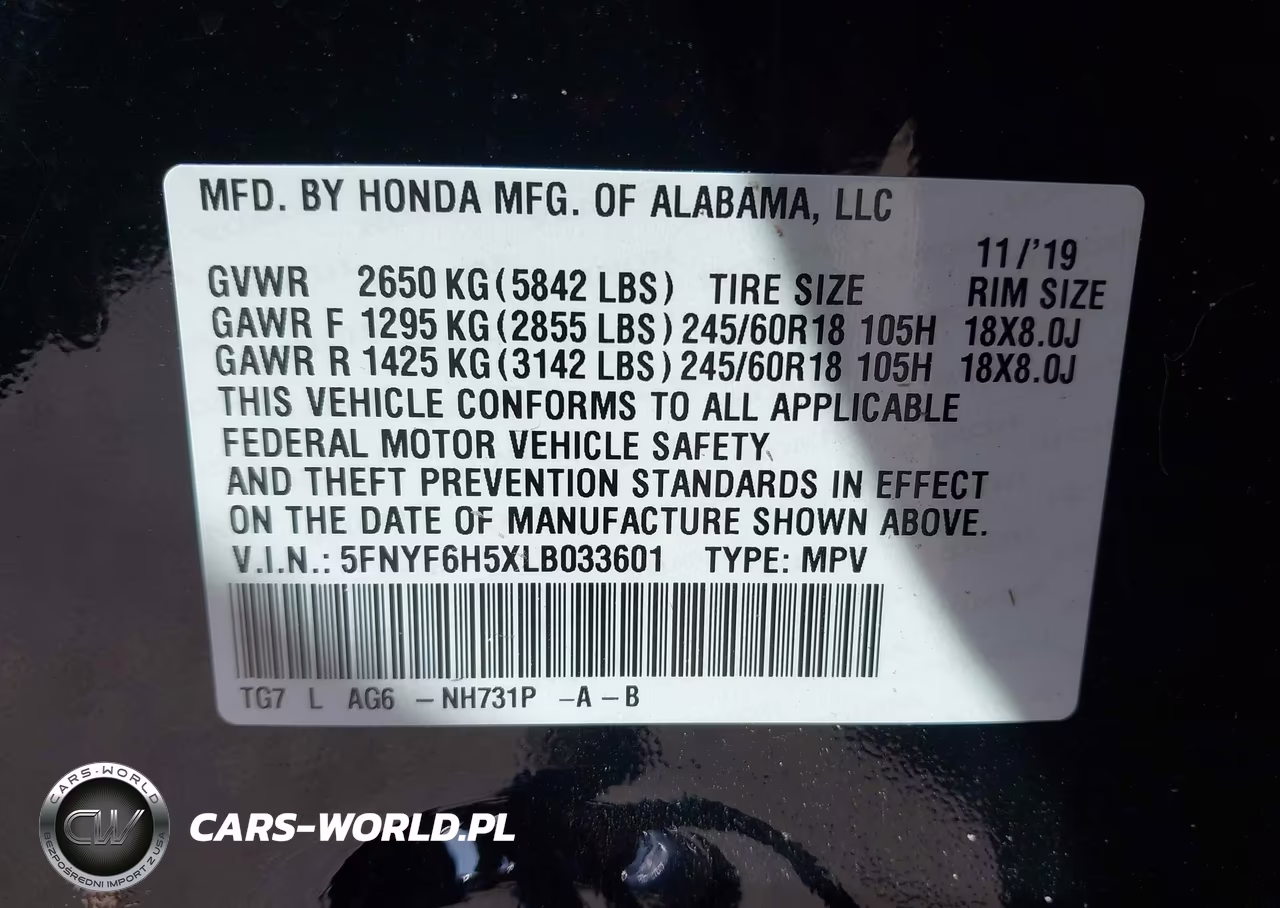 2020 Honda Pilot Awd Ex-L VIN:5FNYF6H5XLB033601 - 9