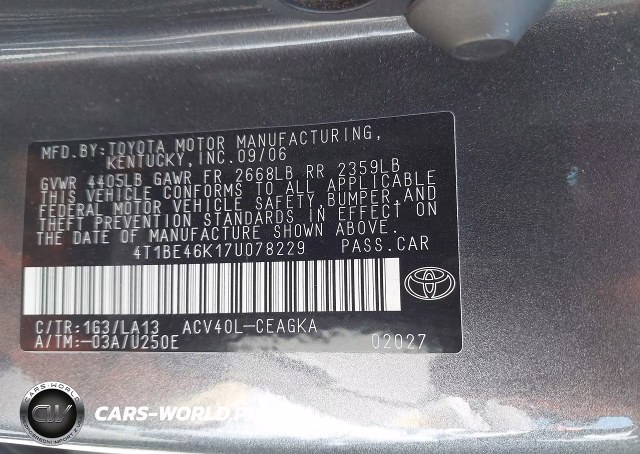2007 Toyota Camry Xle VIN:4T1BE46K17U078229 - 9