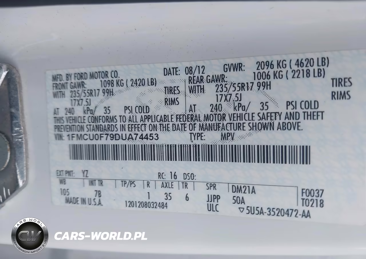 2013 Ford Escape S VIN:1FMCU0F79DUA74453 - 9