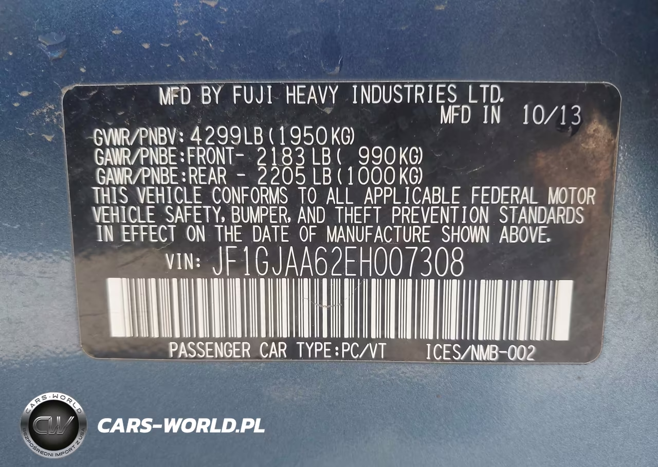 2014 Subaru Impreza 2.0I VIN:JF1GJAA62EH007308 - 9