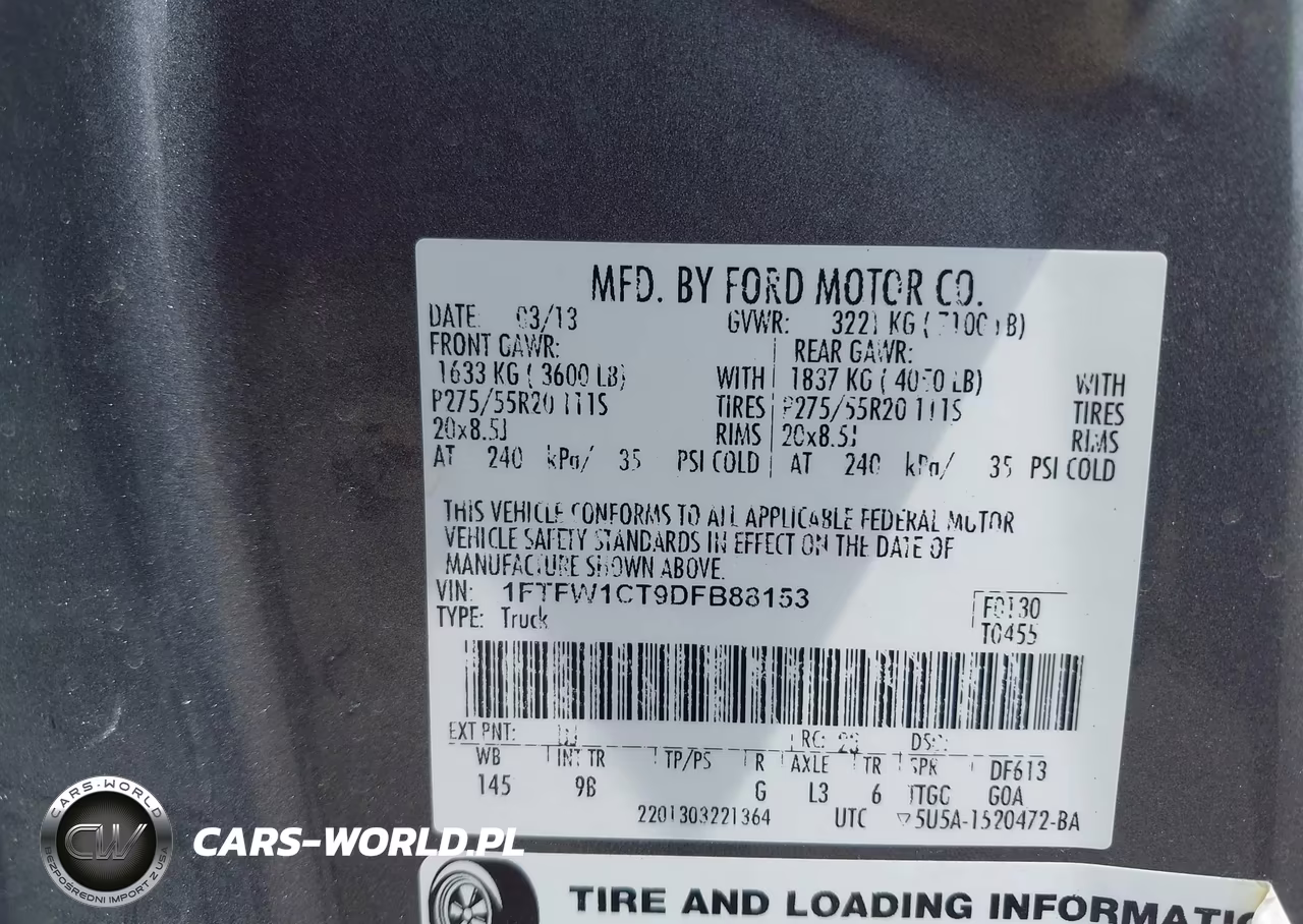 2013 Ford F-150 Platinum VIN:1FTFW1CT9DFB88153 - 9