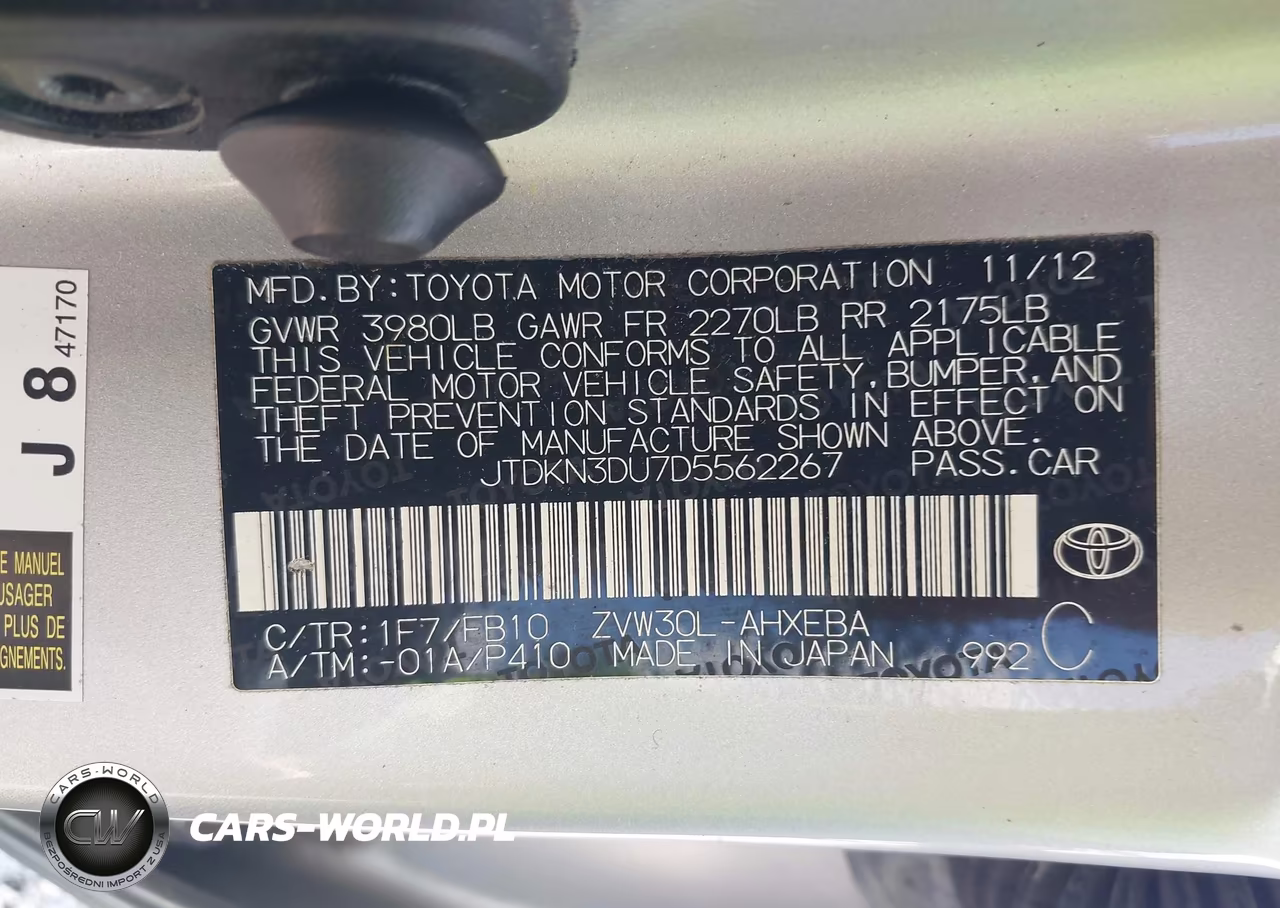 2013 Toyota Prius Two VIN:JTDKN3DU7D5562267 - 9