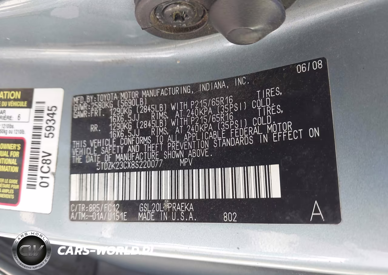 2008 Toyota Sienna Le VIN:5TDZK23CX8S220077 - 9