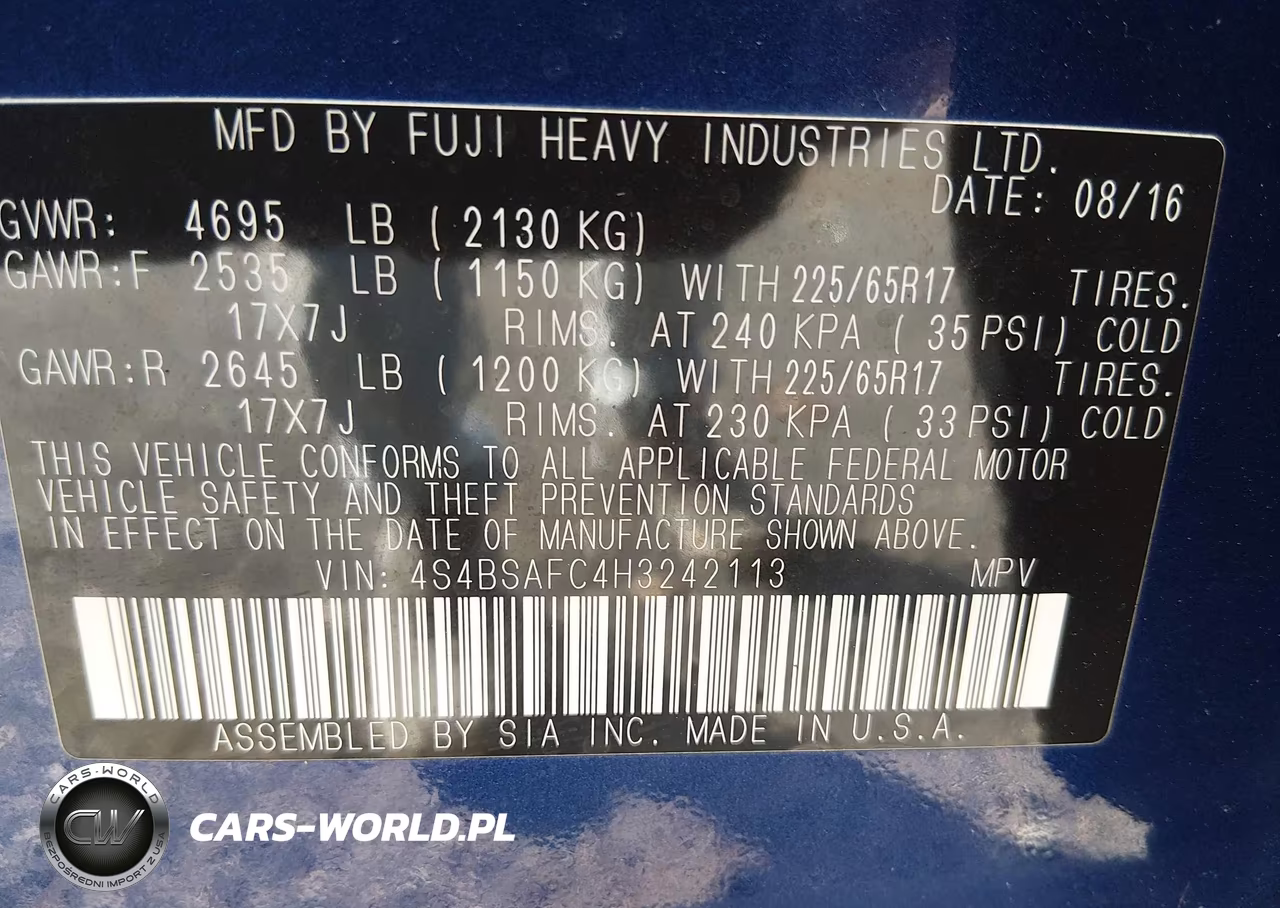 2017 Subaru Outback 2.5I Premium VIN:4S4BSAFC4H3242113 - 9