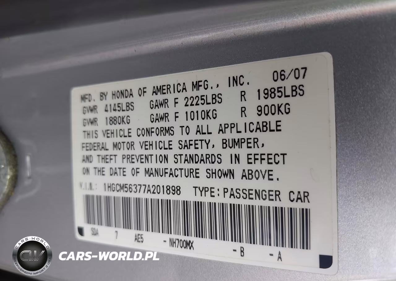 2007 Honda Accord 2.4 Se VIN:1HGCM56377A201898 - 9