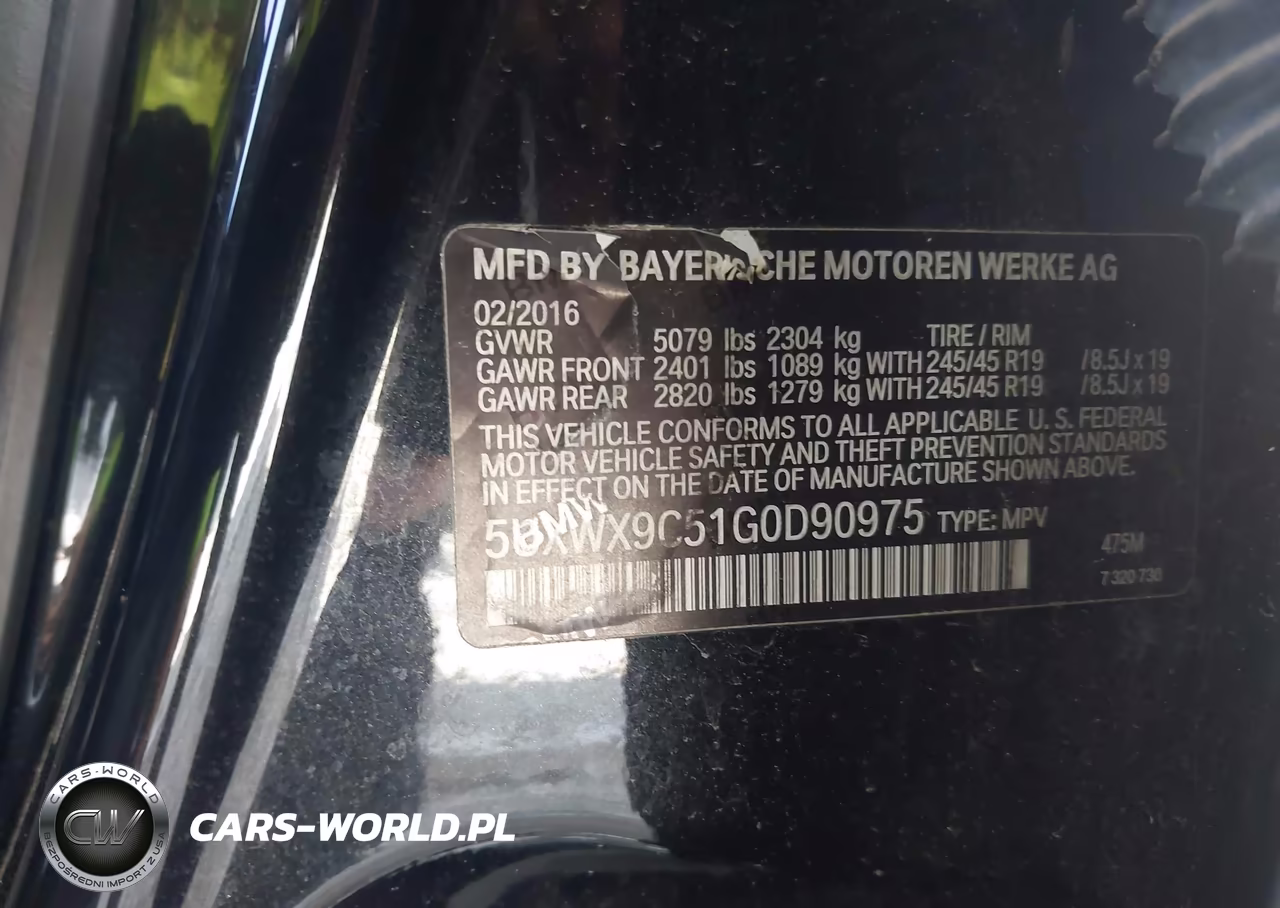2016 BMW X3 xDrive28I VIN:5UXWX9C51G0D90975 - 9