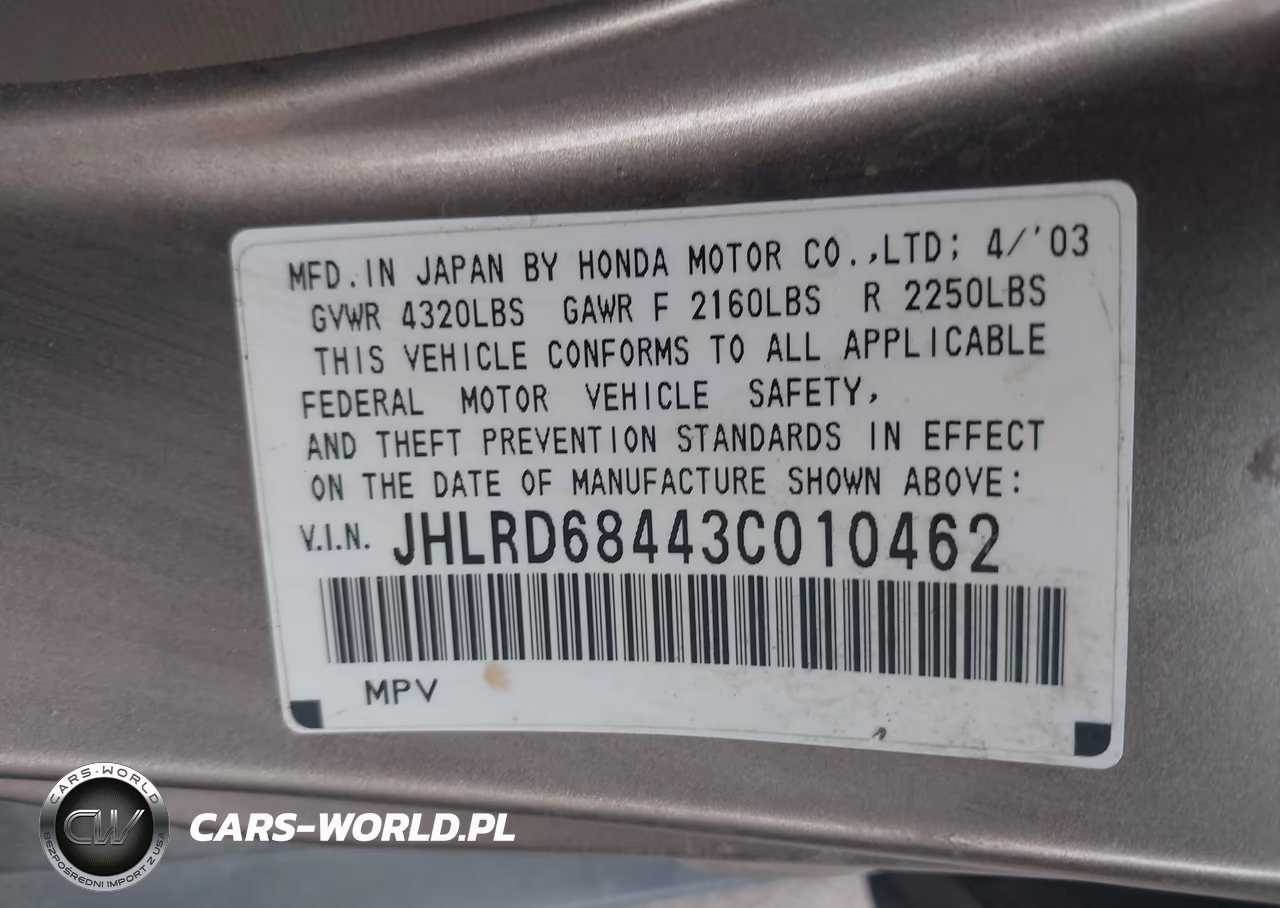 2003 Honda Cr-V Lx VIN:JHLRD68443C010462 - 9