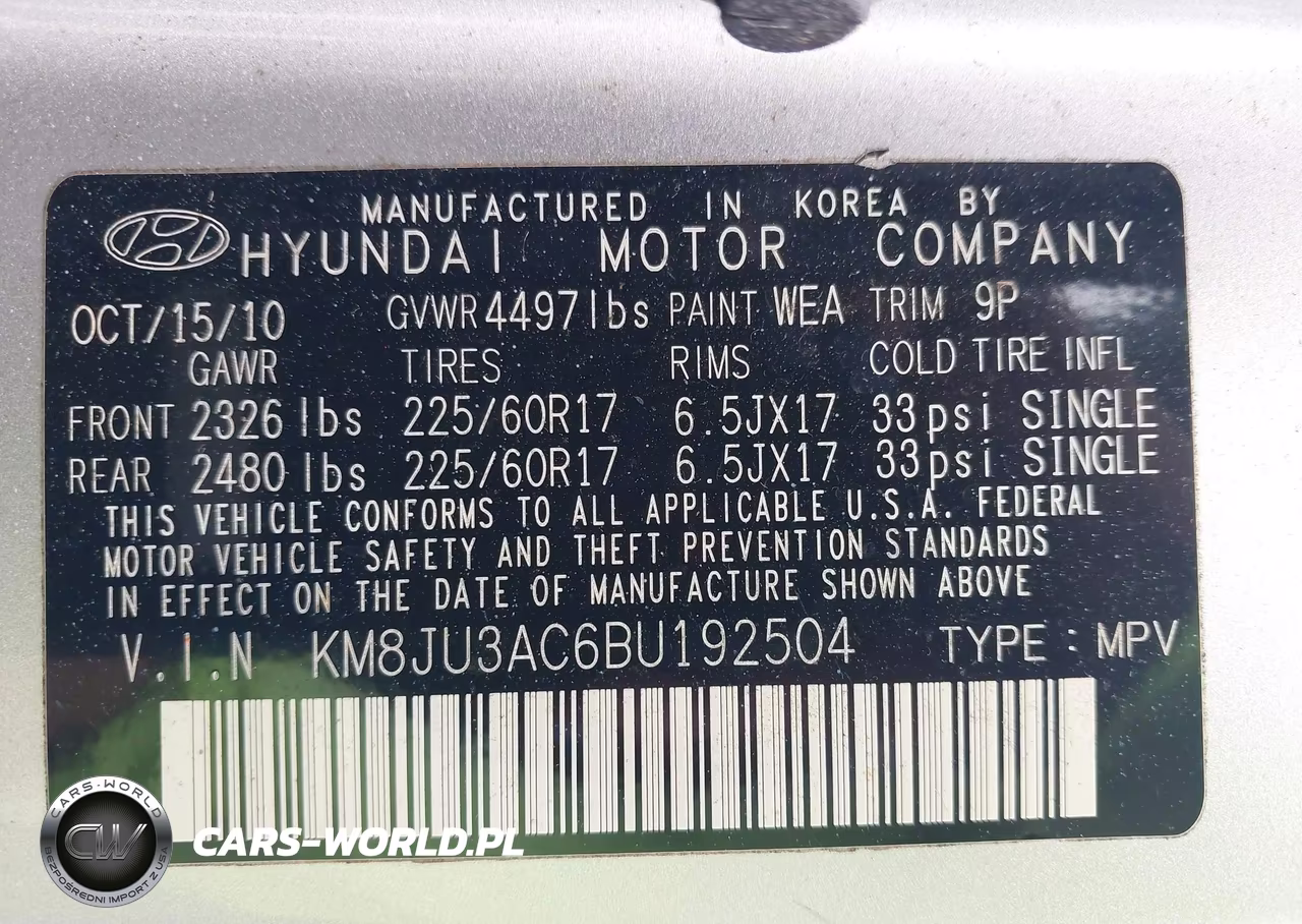 2011 Hyundai Tucson Gls VIN:KM8JU3AC6BU192504 - 9