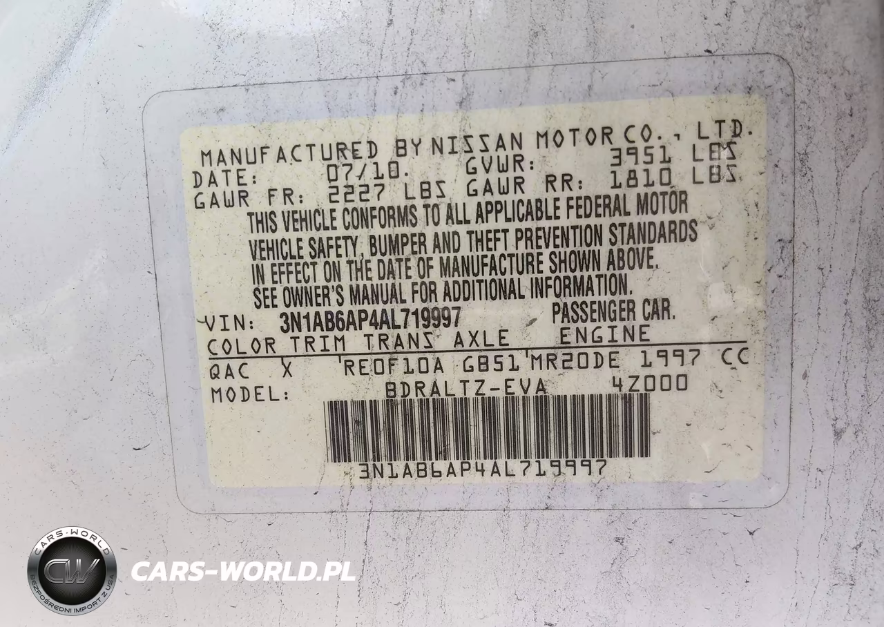 2010 Nissan Sentra 2.0Sr VIN:3N1AB6AP4AL719997 - 9