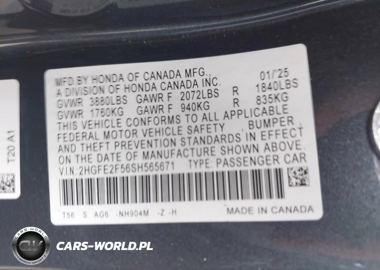 2025 Honda Civic Sport VIN:2HGFE2F56SH565671 - 9