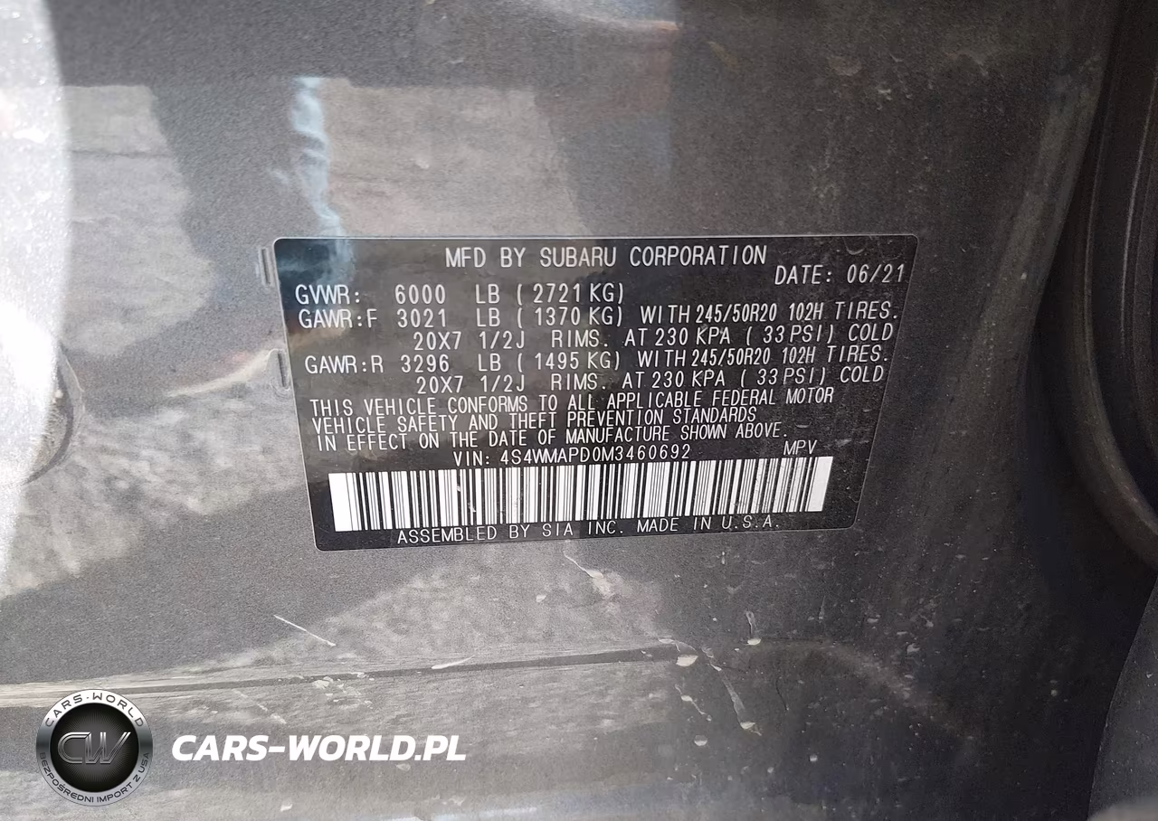 2021 Subaru Ascent Limited VIN:4S4WMAPD0M3460692 - 9