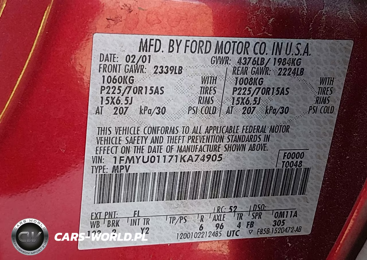 2001 Ford Escape Xls VIN:1FMYU01171KA74905 - 9