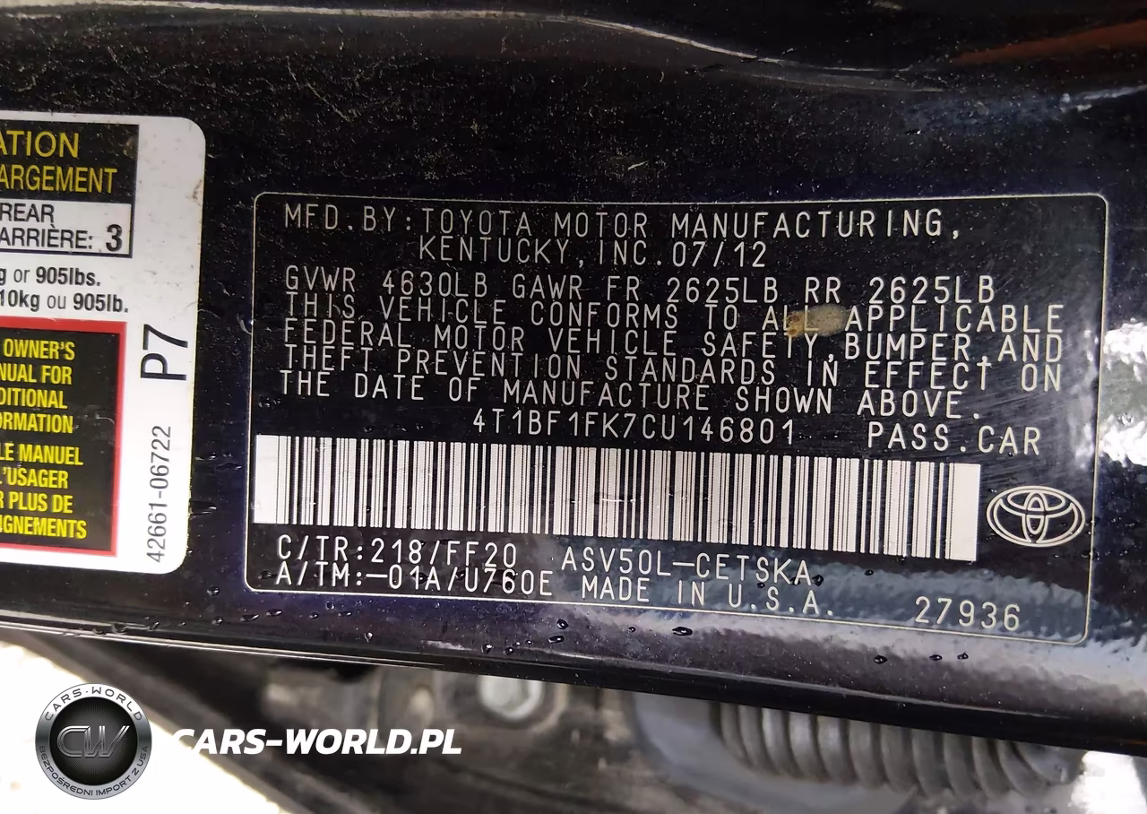 2012 Toyota Camry Se VIN:4T1BF1FK7CU146801 - 9