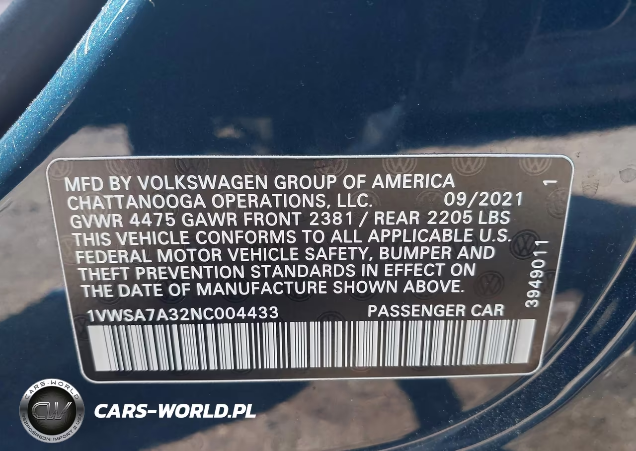 2022 Volkswagen Passat 2.0T Se VIN:1VWSA7A32NC004433 - 9