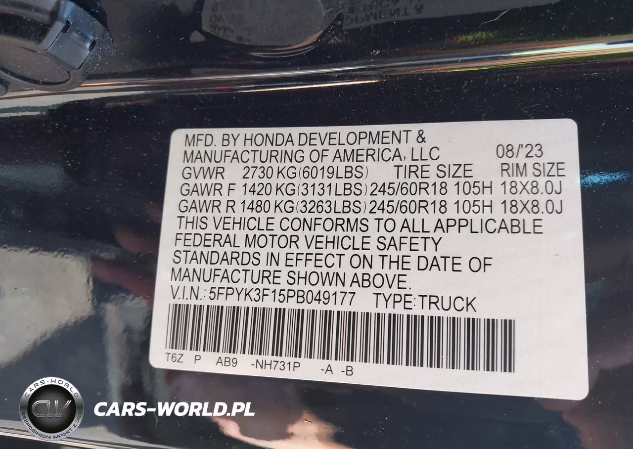2023 Honda Ridgeline Sport VIN:5FPYK3F15PB049177 - 9
