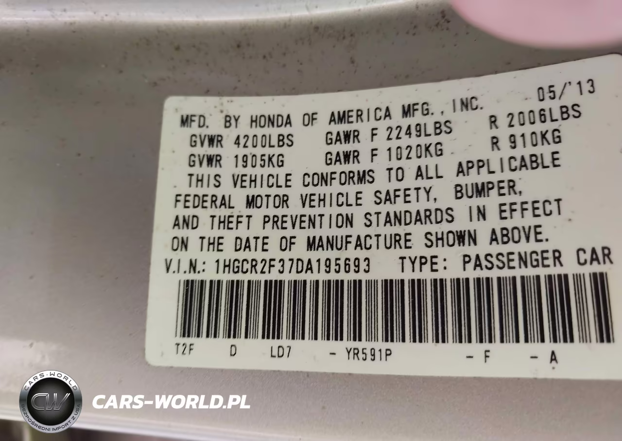 2013 Honda Accord Lx VIN:1HGCR2F37DA195693 - 9