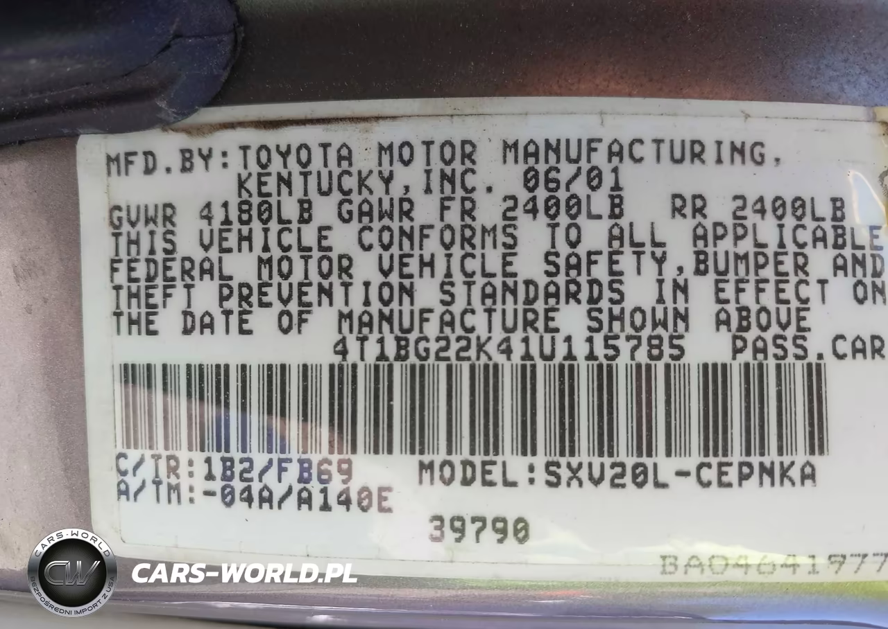 2001 Toyota Camry Le VIN:4T1BG22K41U115785 - 9