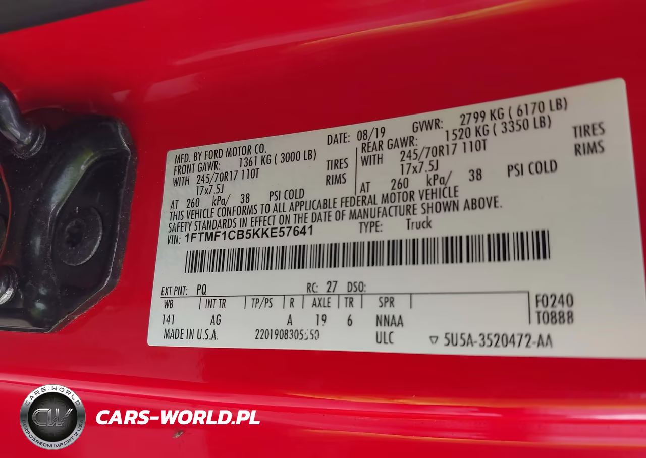 2019 Ford F-150 Xl VIN:1FTMF1CB5KKE57641 - 9