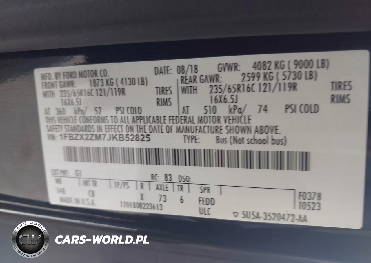 2018 Ford Transit-350 Xl VIN:1FBZX2ZM7JKB52825 - 9