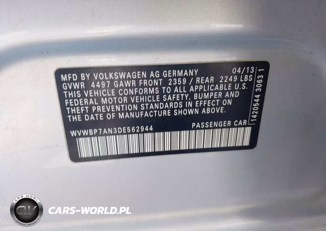 2013 Volkswagen Cc 2.0T Sport VIN:WVWBP7AN3DE562944 - 9