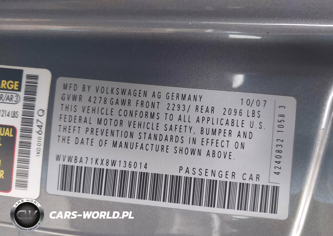 2008 Volkswagen Rabbit S VIN:WVWBA71KX8W136014 - 9