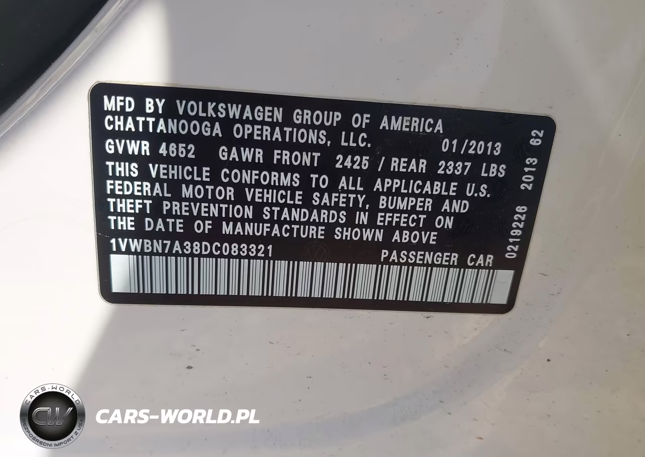 2013 Volkswagen Passat 2.0L Tdi Se VIN:1VWBN7A38DC083321 - 9