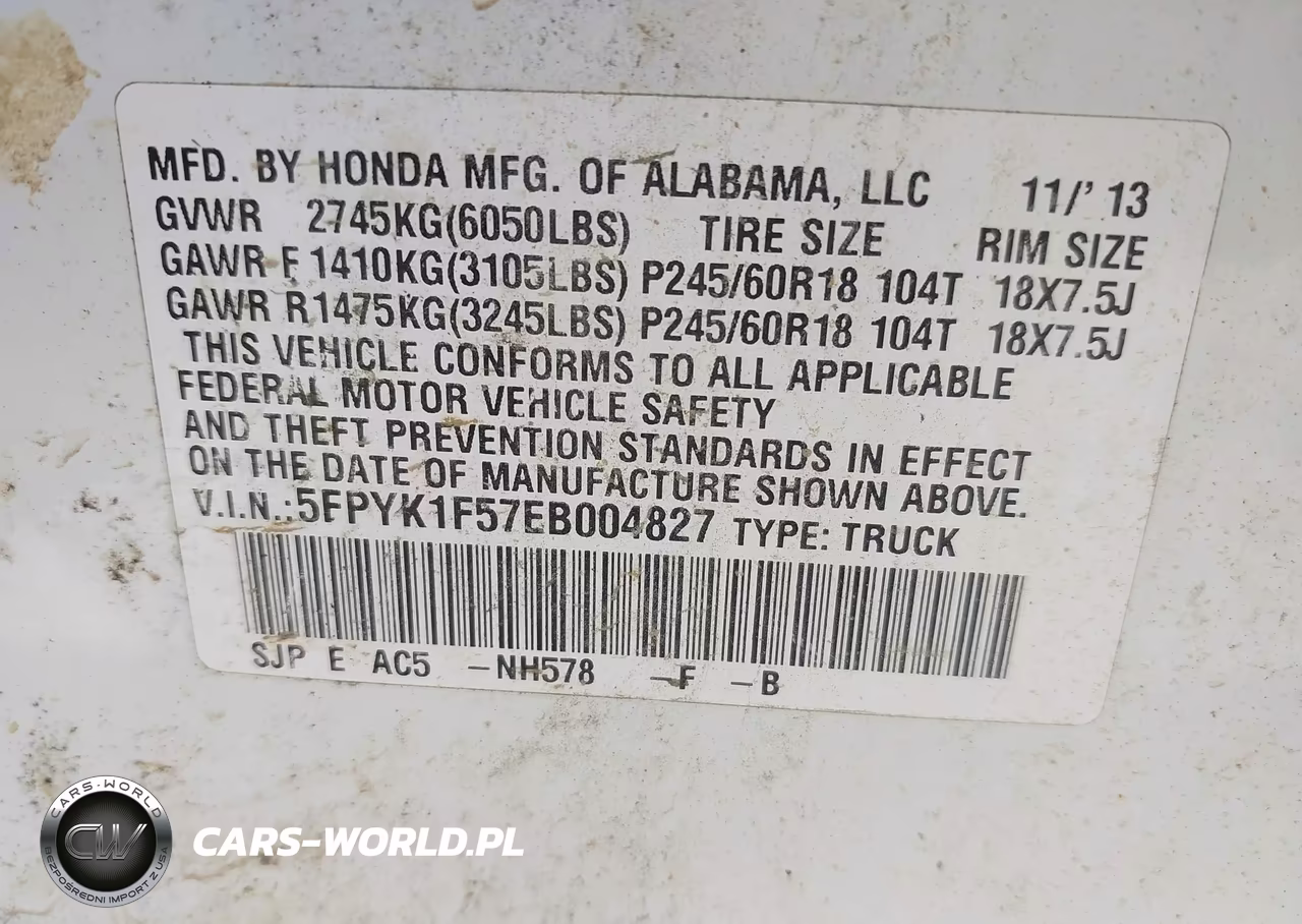 2014 Honda Ridgeline Rtl VIN:5FPYK1F57EB004827 - 9