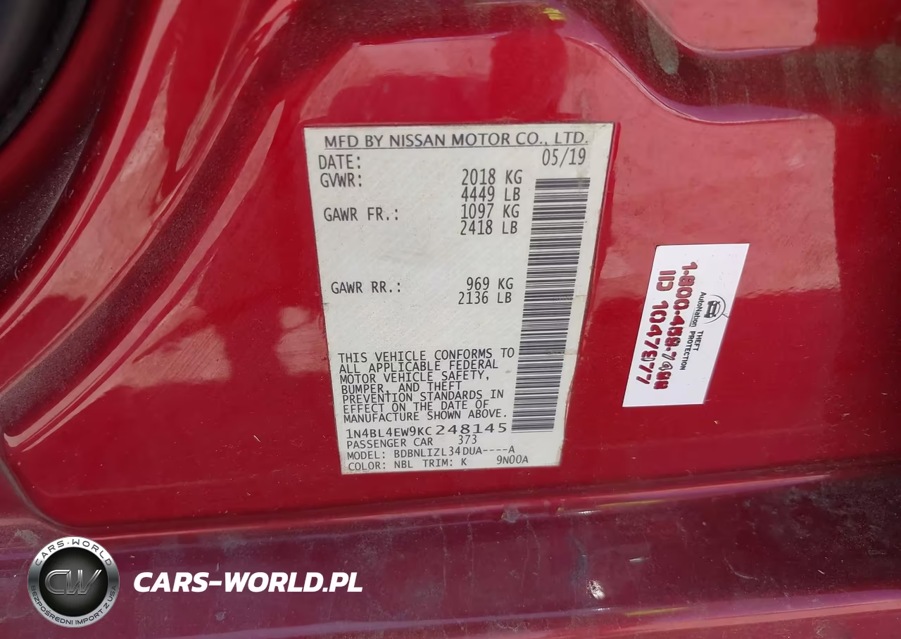 2019 Nissan Altima 2.5 Sl VIN:1N4BL4EW9KC248145 - 9