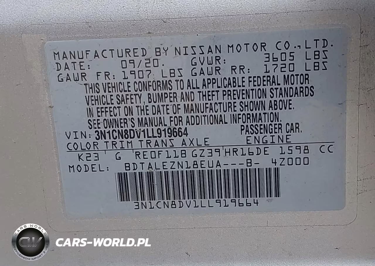 2020 Nissan Versa S Xtronic Cvt VIN:3N1CN8DV1LL919664 - 9