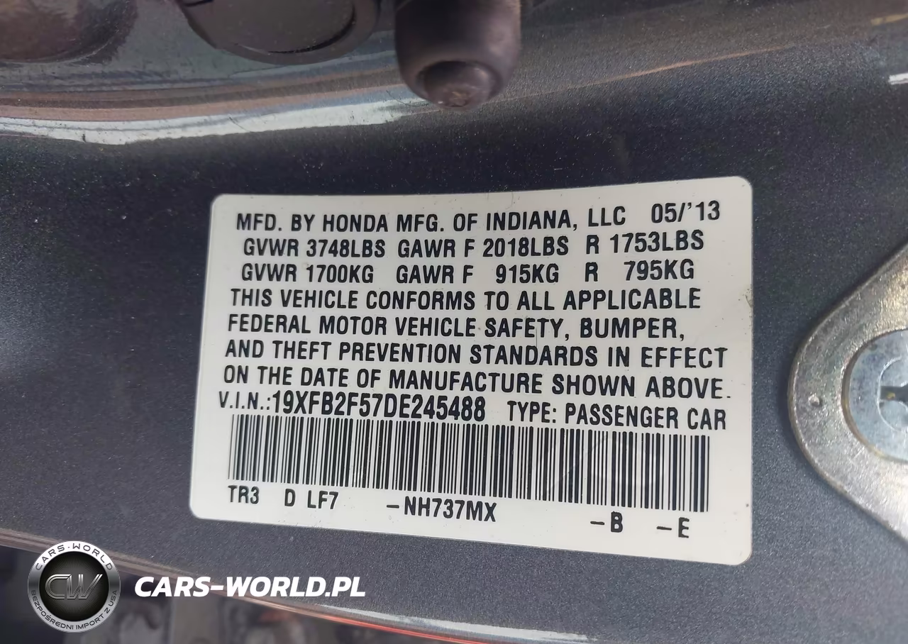 2013 Honda Civic Lx VIN:19XFB2F57DE245488 - 9